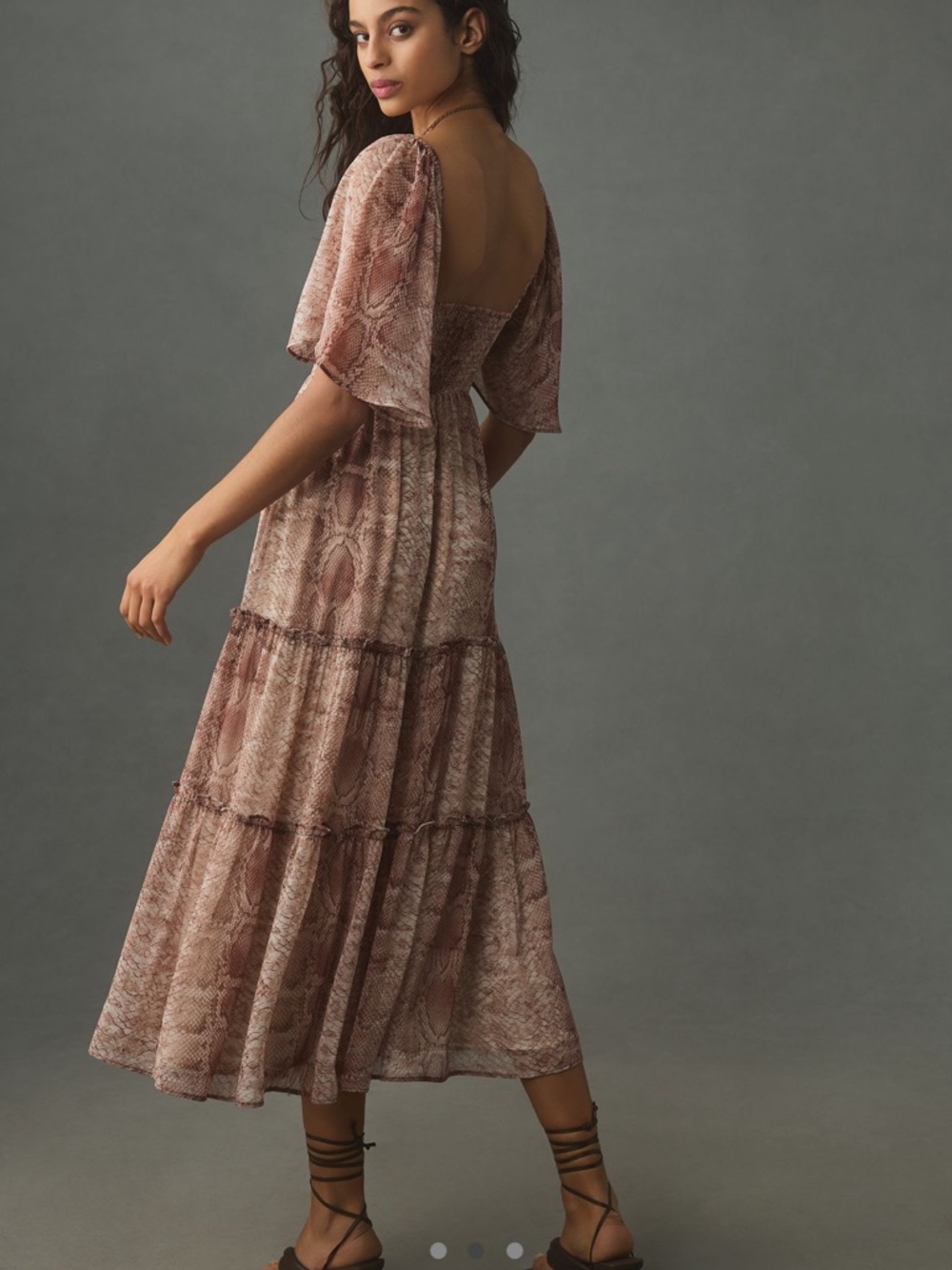 Anthropologie Short Sleeve Tiered Midi Dress S - Picture 2 of 6